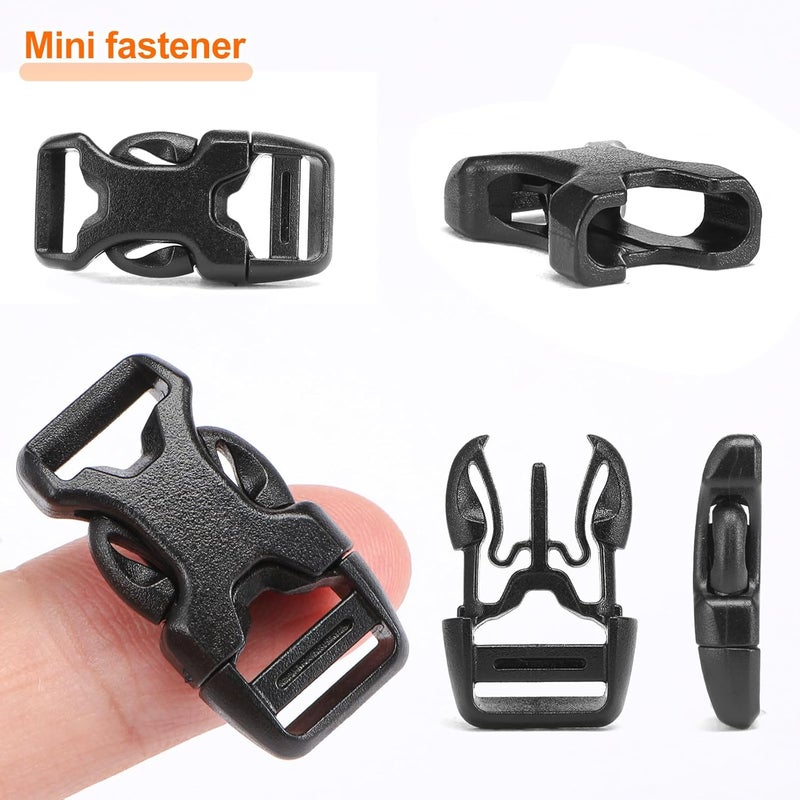 BEYOURD Buckle and Strap Set 3/8", 10 Yards Webbing Strap, 10-Pack Dual Adjustable Side Release Plastic Buckles, 20 Tri-Glide Slider Clips, Black (3/8 Inch Combo Set) - Image 3